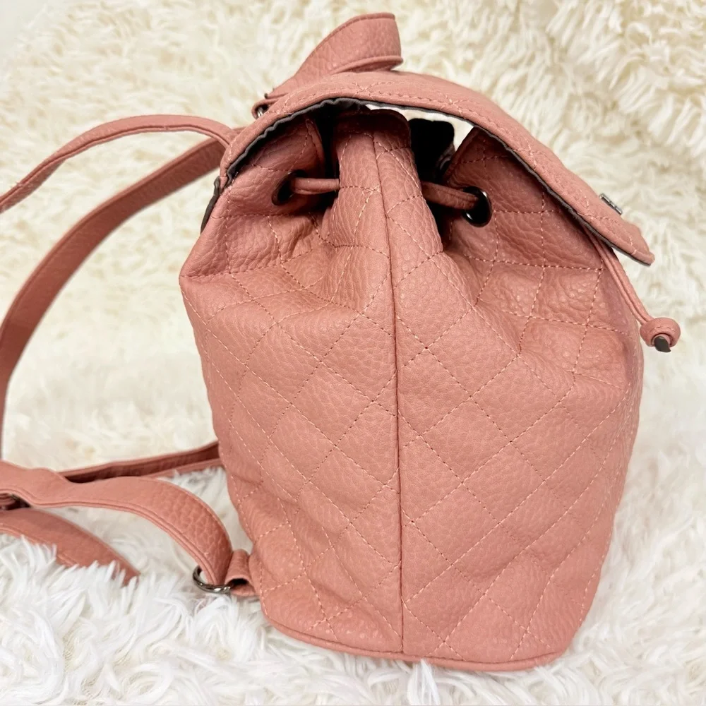 Daryll Quilted Faux leather drawstring bucket backpack purse blush|nude JustFab